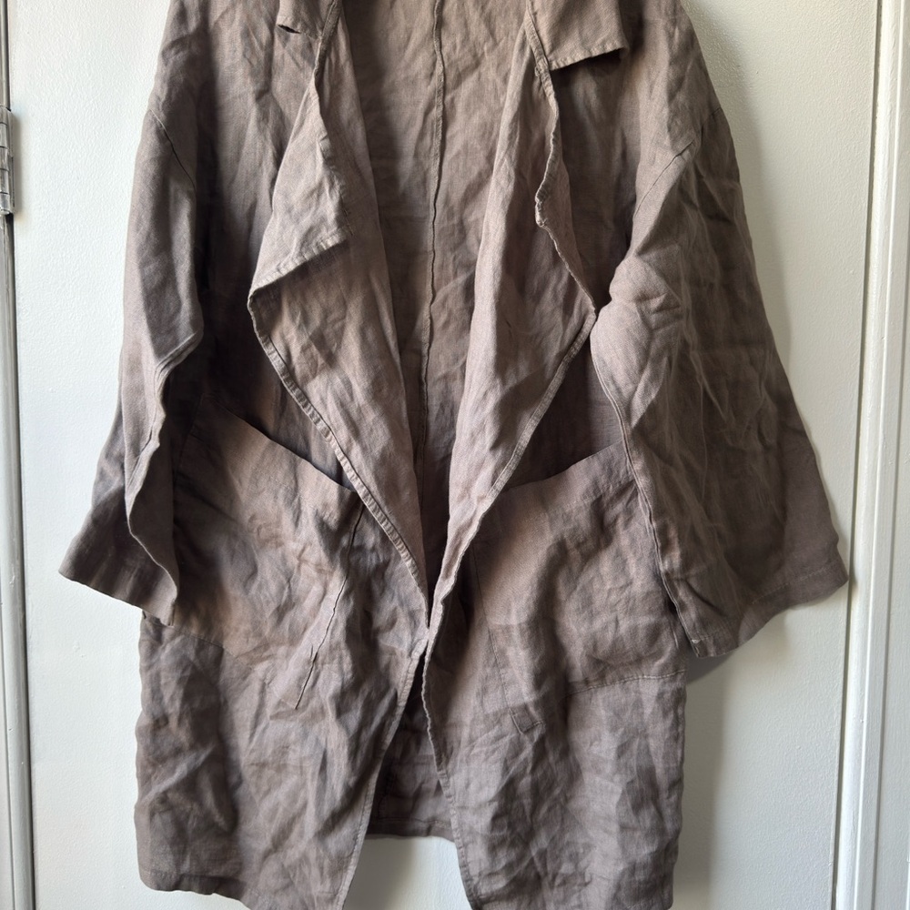 100% Lin Blanc Women's Linen Brown Coat - Picture 7 of 8